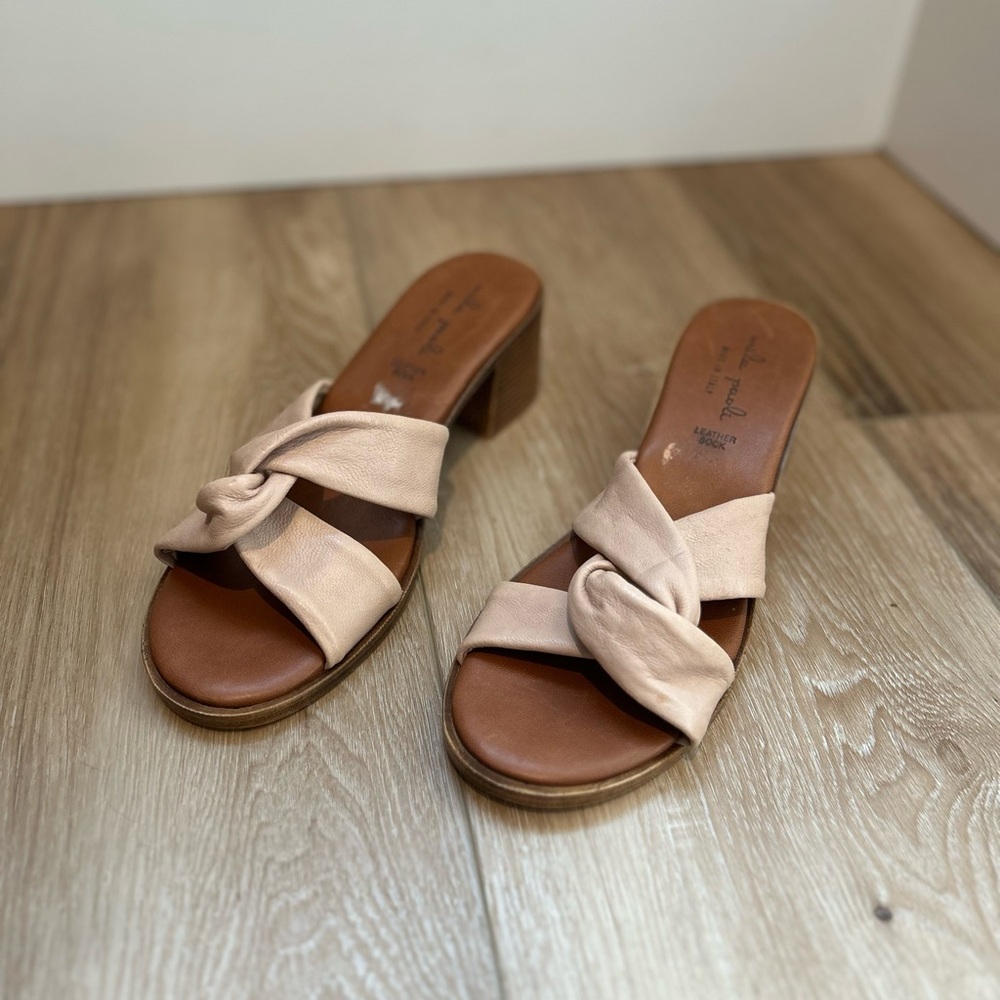 Mila Poali Italian Leather Knotted Criss Cross Slide Sandals Block Heel Size 9